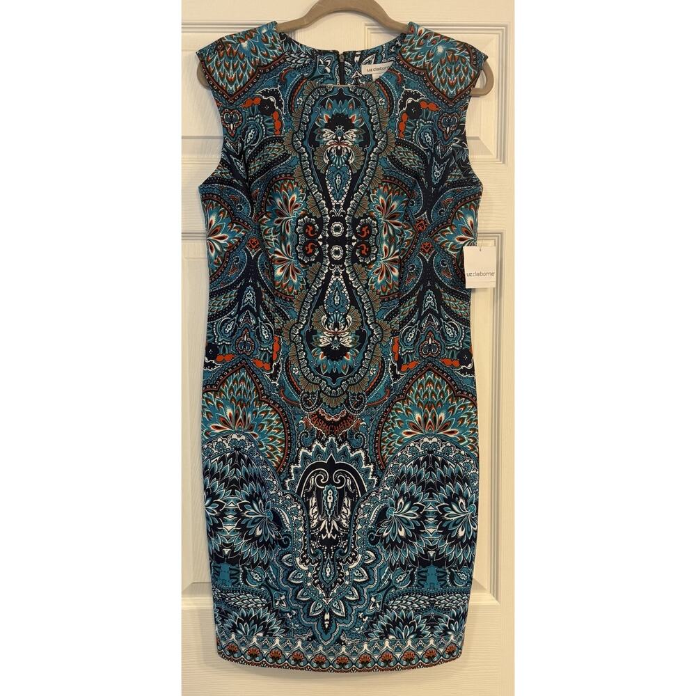 Liz Claiborne NWT Women's Dress Size 12 Turquoise Floral Career Party Sheath